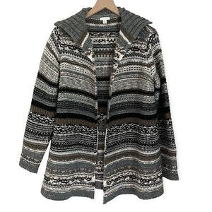J. Jill Women’s Wool Alpaca Blend Chunky Knit Open Front Cardigan Grey Small‎